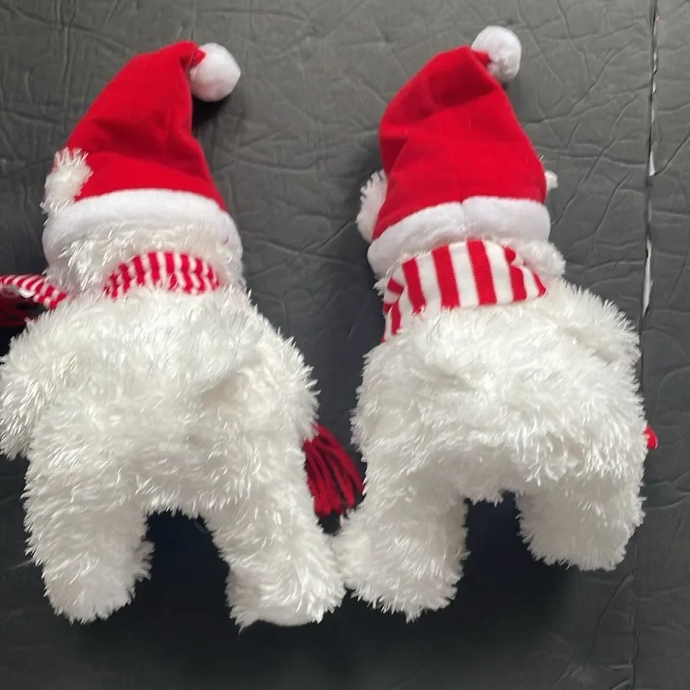 Lovely Plush Bear with Christmas Hat Scarf Stuffed Soft Bear Doll Set Of 2 New